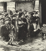 Heinrich Zille. Standing in Line for Potatoes (Kartoffelstehen) (plate, folio 25) from the periodical Der Bildermann, vol. 1, no. 12 (September 1916). 1916