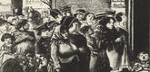 Heinrich Zille. Standing in Line for Potatoes (Kartoffelstehen) (plate, folio 25) from the periodical Der Bildermann, vol. 1, no. 12 (September 1916). 1916