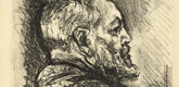 Max Slevogt. Self-Portrait (Selbstbildnis) from the exhibition catalogue Max Slevogt. Gemälde, Aquarelle, Pastelle, Zeichnungen zu seinem 60. Geburtstage (Max Slevogt. Paintings, Watercolors, Pastels, Drawings on the Occasion of his 60th Birthday). (1928)