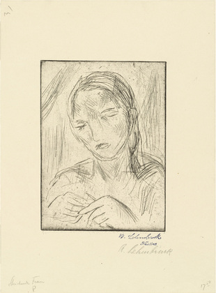 Wilhelm Lehmbruck. Woman Knitting (Strickende Frau). (1915, printed 1920)