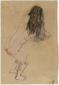 Oskar Kokoschka. .a Nude with Back Turned (In den Hüften nach links gedrehter weiblicher Rückenakt) .b Untitled. (1909)