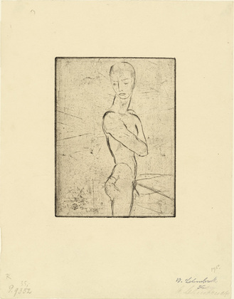 Wilhelm Lehmbruck. Young Man, Half Nude, Turning (Jünglings-Halbakt, sich umwendend). (1911, printed 1920)
