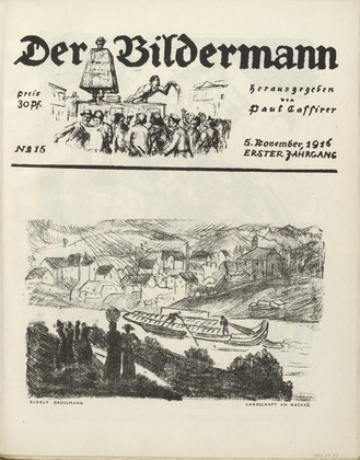 Rudolf Grossmann. Landscape by the Neckar River (Landschaft am Neckar) (front cover, folio 30) from the periodical Der Bildermann, vol. 1, no. 15 (Nov 1916). 1916