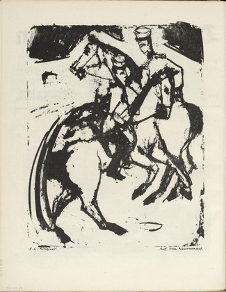 Ernst Ludwig Kirchner. In the Barracks Yard (Auf dem Kasernenhof) (plate, folio 30 verso) from the periodical Der Bildermann, vol. 1, no. 15 (Nov 1916). 1916