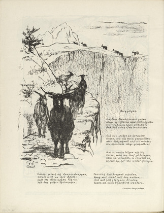 August Gaul. Mountain Goats (Bergziegen) (border, folio 31 verso) from the periodical Der Bildermann, vol. 1, no. 15 (Nov 1916). 1916