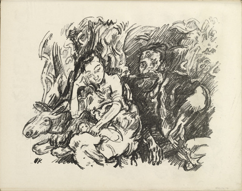 Oskar Kokoschka. The Holy Family. Rest on the Flight to Egypt (Die Heilige Familie. Rast auf der Flucht nach Ägypten) (plate, folio 37 verso) from the periodical Der Bildermann, vol. 1, no. 18 (Dec 1916). 1916