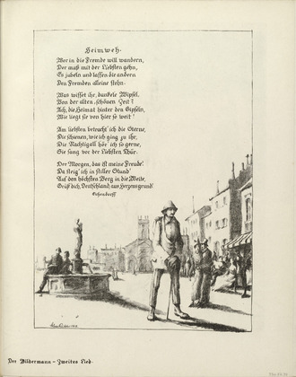 Klaus Richter. Untitled, illustration to Eichendorff's poem "Homesickness" (Heimweh) (border, 2nd song, folio 40) from the periodical Der Bildermann, supplement to vol. 1, no. 3 (May 1916). 1916