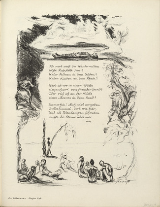 Max Slevogt. Untitled, illustration to Heinrich Heine's poem "Where?" ("Wo?") (border, 5th song, folio 43) from the periodical Der Bildermann, supplement to vol. 1, no. 9 (Aug 1916). 1916
