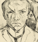 Max Beckmann. Frontal Self-Portrait with House Gable in Background (Selbstbildnis von vorn, im Hintergrund Hausgiebel). (1918, published c. 1922)