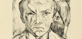 Max Beckmann. Frontal Self-Portrait with House Gable in Background (Selbstbildnis von vorn, im Hintergrund Hausgiebel). (1918, published c. 1922)