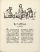 August Gaul. Untitled (Gathering of Animals) [Tierversammlung], illustration to Robert Walser's "Der Handelsmann" (headpiece, folio 49) from the periodical Der Bildermann, supplement to vol. 1, no. 6 (Jun 1916). 1916