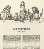 August Gaul. Untitled (Gathering of Animals) [Tierversammlung], illustration to Robert Walser's "Der Handelsmann" (headpiece, folio 49) from the periodical Der Bildermann, supplement to vol. 1, no. 6 (Jun 1916). 1916
