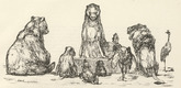 August Gaul. Untitled (Gathering of Animals) [Tierversammlung], illustration to Robert Walser's "Der Handelsmann" (headpiece, folio 49) from the periodical Der Bildermann, supplement to vol. 1, no. 6 (Jun 1916). 1916