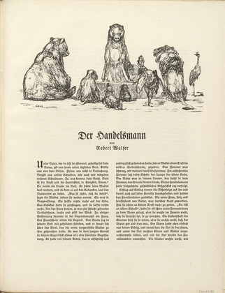 August Gaul. Untitled (Gathering of Animals) [Tierversammlung], illustration to Robert Walser's "Der Handelsmann" (headpiece, folio 49) from the periodical Der Bildermann, supplement to vol. 1, no. 6 (Jun 1916). 1916