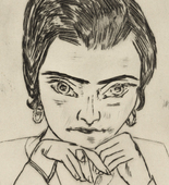 Max Beckmann. Portrait of Naila Leaning on her Arms, with Glass (Bildnis Naila mit aufgestützten Armen und Glas) from the illustrated book Max Beckmann. (1923, published 1924)