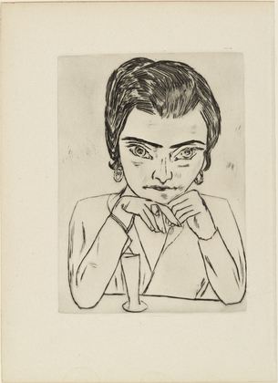 Max Beckmann. Portrait of Naila Leaning on her Arms, with Glass (Bildnis Naila mit aufgestützten Armen und Glas) from the illustrated book Max Beckmann. (1923, published 1924)
