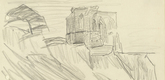 Lyonel Feininger. Ruins on the Cliff with Tree at Left. 1928