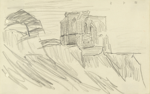 Lyonel Feininger. Ruins on the Cliff with Tree at Left. 1928