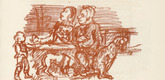 Oskar Kokoschka. Eros and the Couple at the Table (Eros und das Paar am Tisch) (in-text plate, page 43) from Hiob (Job). 1917 (executed 1916/17)