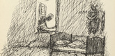 Alfred Kubin. Blue Beard's Room (Blaubarts Zimmer) from Ein neuer Totentanz (A New Dance of Death). 1947 (reproduced drawing executed 1938)