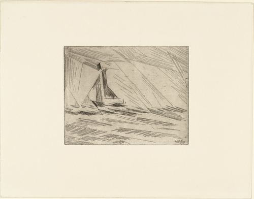 Lyonel Feininger. Fishing Boat in the Rain (Fischerboot im Regen) (plate, loose leaf) from the periodical Das Kunstblatt, vol. 1, no. 3 (Mar 1917). 1917