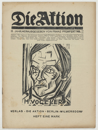 Willi Tegtmeier, Franz Schulze, Conrad Felixmüller, Karl Jacob Hirsch. Die Aktion, vol. 9, no. 43/44. November 1, 1919