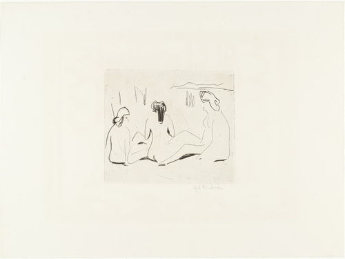 Ernst Ludwig Kirchner. Three Bathers at the Moritzburg Lakes (Drei Badende an den Moritzburger Seen) from the portfolio Brücke 1910. (1909), published 1910