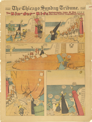 Lyonel Feininger. The Kin-der-Kids: Melancholy Loss of The Jim-jam "Relief-Expedition's" Balloon from The Chicago Sunday Tribune. July 29, 1906