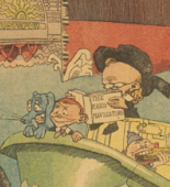 Lyonel Feininger. The Kin-der-Kids Abroad: Triumphant Departure of the Kids, in the Family Bathtub!! from The Chicago Sunday Tribune. May 6, 1906