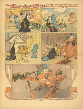 Lyonel Feininger. The Kin-der-Kids: Aunty Jimjam Resumes her Chase in a Flying Machine from The Chicago Sunday Tribune. (November 4) 1906
