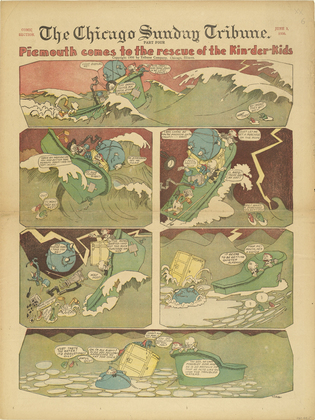 Lyonel Feininger. Piemouth Comes to the Rescue of the Kin-der-Kids from The Chicago Sunday Tribune. June 3, 1906