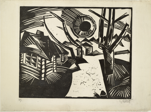 Karl Schmidt-Rottluff. Russian Landscape with Sun (Russische Landschaft mit Sonne). (1919)