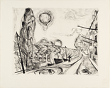 Max Beckmann. Landscape with Balloon (Landschaft mit Ballon) from Faces (Gesichter). (1918, published 1919)