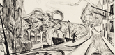 Max Beckmann. Landscape with Balloon (Landschaft mit Ballon) from Faces (Gesichter). (1918, published 1919)