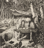 Max Klinger. Simplicius' Writing Lesson (Simplici Schreibstunde) (plate VII) from Intermezzos, Opus IV (Intermezzi, Opus IV). (first published 1881)