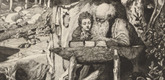 Max Klinger. Simplicius' Writing Lesson (Simplici Schreibstunde) (plate VII) from Intermezzos, Opus IV (Intermezzi, Opus IV). (first published 1881)
