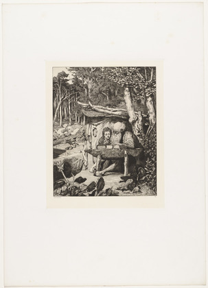 Max Klinger. Simplicius' Writing Lesson (Simplici Schreibstunde) (plate VII) from Intermezzos, Opus IV (Intermezzi, Opus IV). (first published 1881)