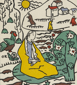 Oskar Kokoschka. Girl in Meadow Before a Village (Mädchen auf Wiese vor einem Dorf (postcard). (1908)