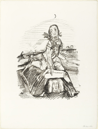 Oskar Kokoschka. The Man Raises His Head from the Grave on Which the Woman Sits (Der Mann erhebt seinen Kopf aus dem Grabe, auf dem das Weib sitzt) (plate 10) from  O Eternity - Thou Word of Thunder (Bach Cantata) [O Ewigkeit - Du Donnerwort (Bachkantate)]. (1914, published 1916)
