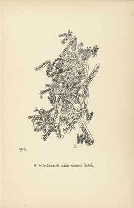 Paul Klee. The Near Future Holds Mortal Danger (Nahe Zukunft brütete tödliche Gefahr) from Potsdamer Platz oder Die Nächte des neuen Messias. Ekstatische Visionen (Potsdamer Platz or The Nights of the New Messiah. Ecstatic Visions). 1919
