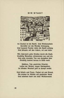 Ernst Ludwig Kirchner. The City (Die Stadt) (headpiece, page 32) from Umbra vitae (Shadow of Life). 1924