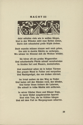 Ernst Ludwig Kirchner. Night III (Nacht III) (headpiece, page 39) from Umbra vitae (Shadow of Life). 1924