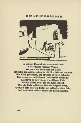 Ernst Ludwig Kirchner. The New Houses (Die neuen Häuser) (headpiece, page 40) from Umbra vitae (Shadow of Life). 1924