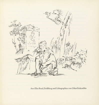 Oskar Kokoschka. Self-Portrait of the Artist Lost in Thought in Front of Gravestone (Selbstbildnis des vor einem Grabstein in Gedanken versunkenen Künstlers) (title page) from Ann Eliza Reed. 1952
