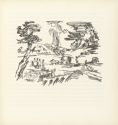 Oskar Kokoschka. Hay Harvest on the Farm in Scotland (Heuernte auf dem Gut in Schottland) (plate, folio 6) from Ann Eliza Reed. 1952