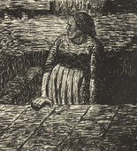 Ernst Barlach. Woman Standing Halfway Up the Cellar Steps (Stehende Frau auf halber Kellertreppe) from The Dead Day (Der tote Tag). (1910-11, published 1912)