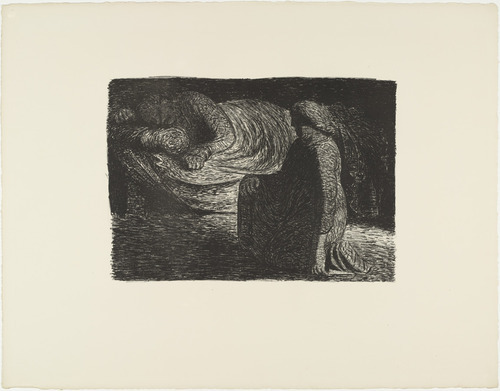 Ernst Barlach. Mother Kneeling at Bedside of Sleeping Son (Kniende Mutter am Bett des schlafenden Sohnes) from The Dead Day (Der tote Tag). (1910-11, published 1912)