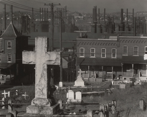 Walker Evans. A Graveyard and Steel Mill in Bethlehem, Pennsylvania. 1935