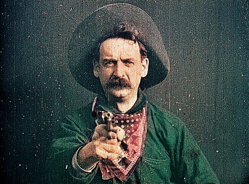 CRI_113366 <i>The Great Train Robbery</i>. 1903. USA. 35mm print, black-and-white with color tinting, silent, approx. 11 min. Acquired from Don Malkames. Preserved with funding from the National Endowment for the Arts