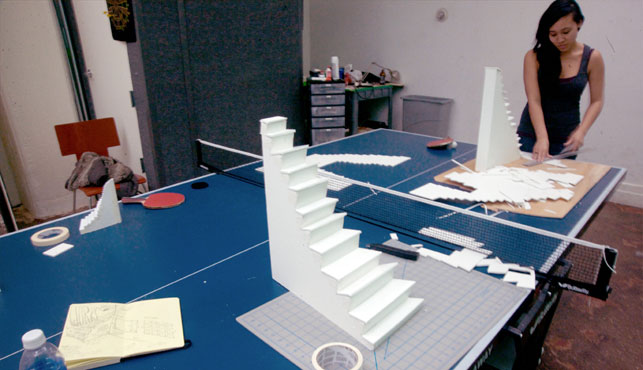 Building the mockup at Big Spaceship on a ping pong table